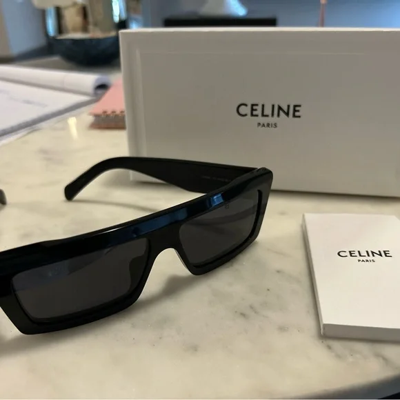 Celine Black Rectangular Slim-Edge Sunglasses - Picture 1 of 8
